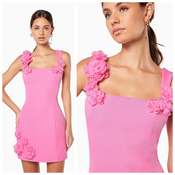 Elliatt Dresses & Skirts - Elliatt Trompe‎ 3D Floral Mini Dress Size S barbie pink square neck coquette